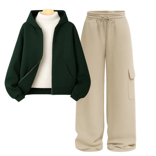 Straight Leg Cargo With DarkGreen Zipper & White Highneck