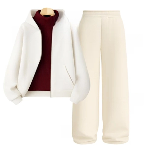Straight Leg Trouser With White Zipper & Maroon Highneck