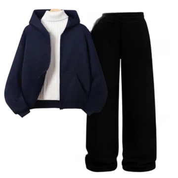 Straight Leg Trouser With NavyBlue Zipper & White Highneck