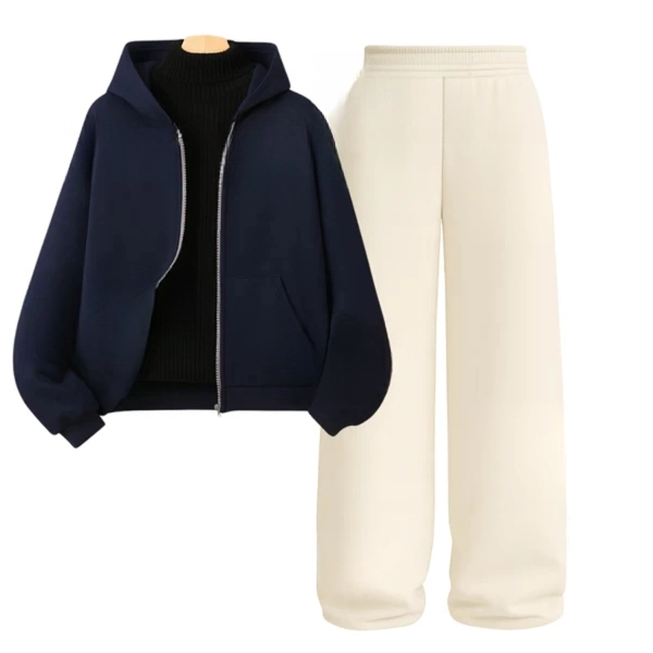Straight Leg Trouser With NavyBlue Zipper & Black Highneck