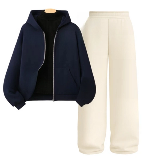 Straight Leg Trouser With NavyBlue Zipper & Black Highneck