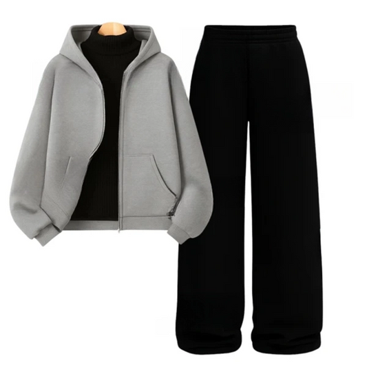 Straight Leg Trouser With Light greyZipper & Black Highneck