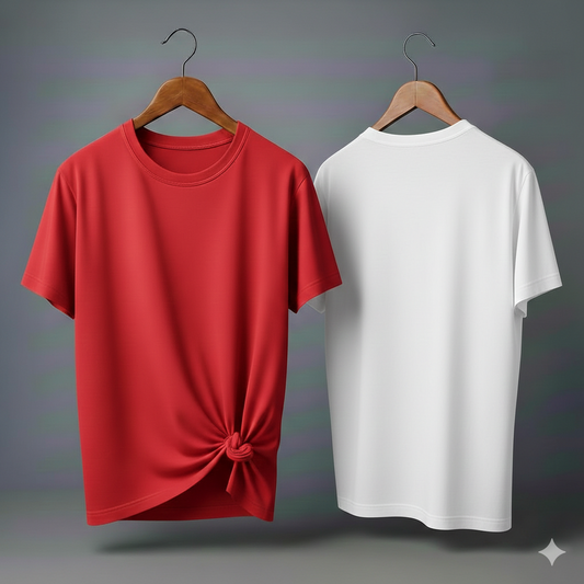 Drop Shoulder Pack of Two (Red & White)