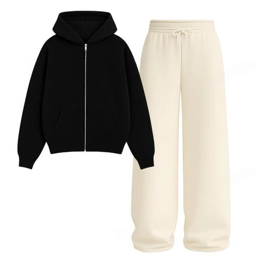Straight Leg Trouser With Fleece Zipper Hoodie