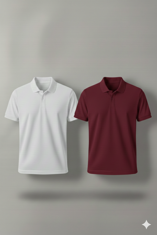Polo Shirt Pack of Two (WHITE AND MAROON)