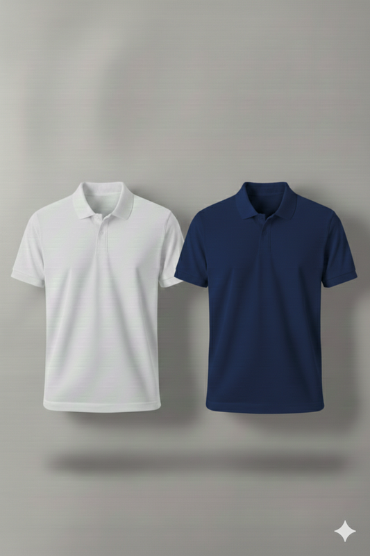 Polo Shirt Pack of Two (WHITE AND NAVY BLUE)