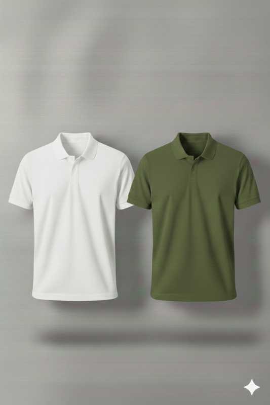 Polo Shirt Pack of Two (WHITE AND OLIVE GREEN)
