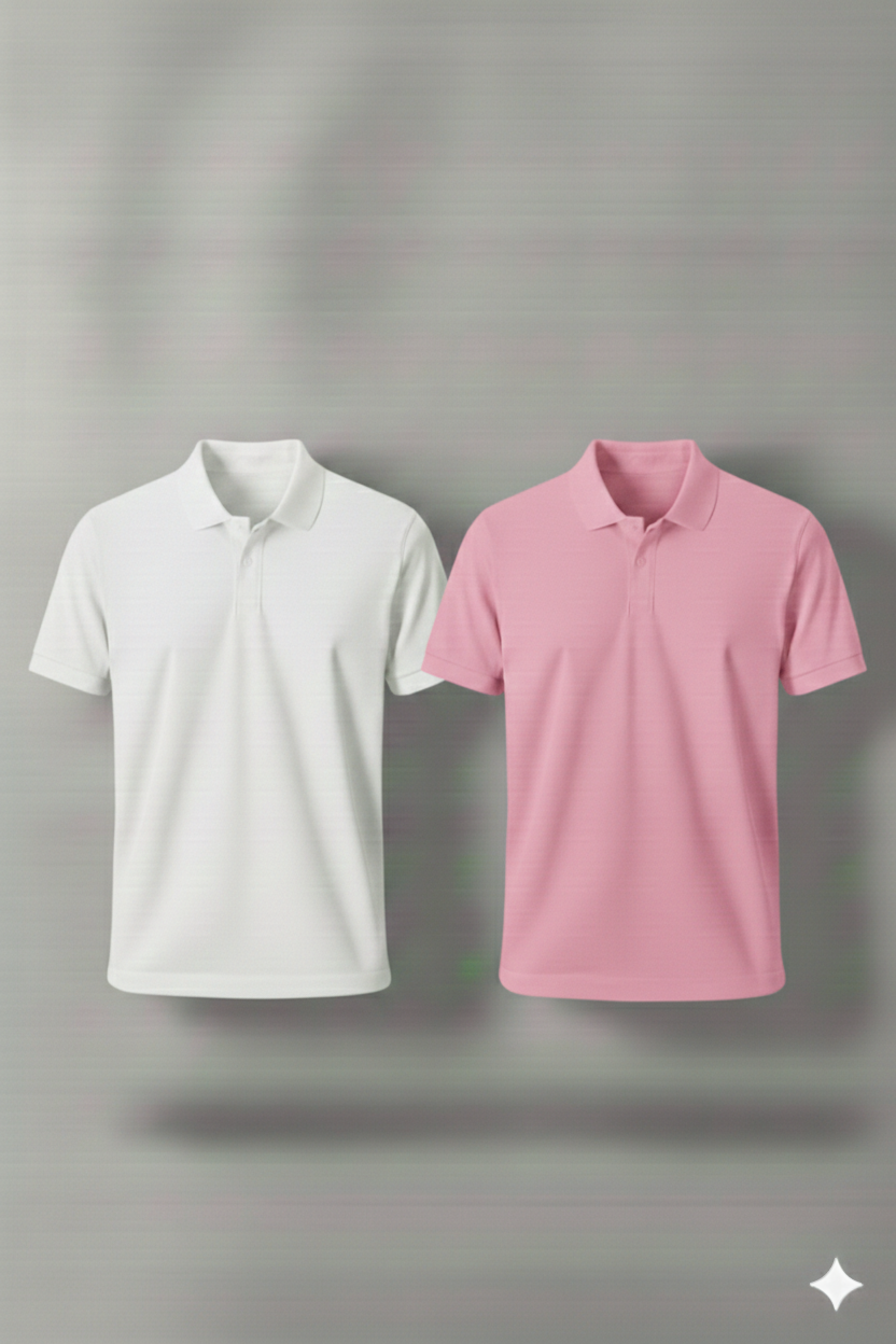 Polo Shirt Pack of Two (WHITE AND PINK)