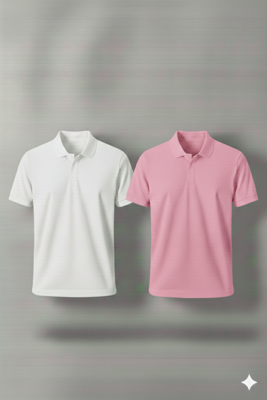 Polo Shirt Pack of Two (WHITE AND PINK)