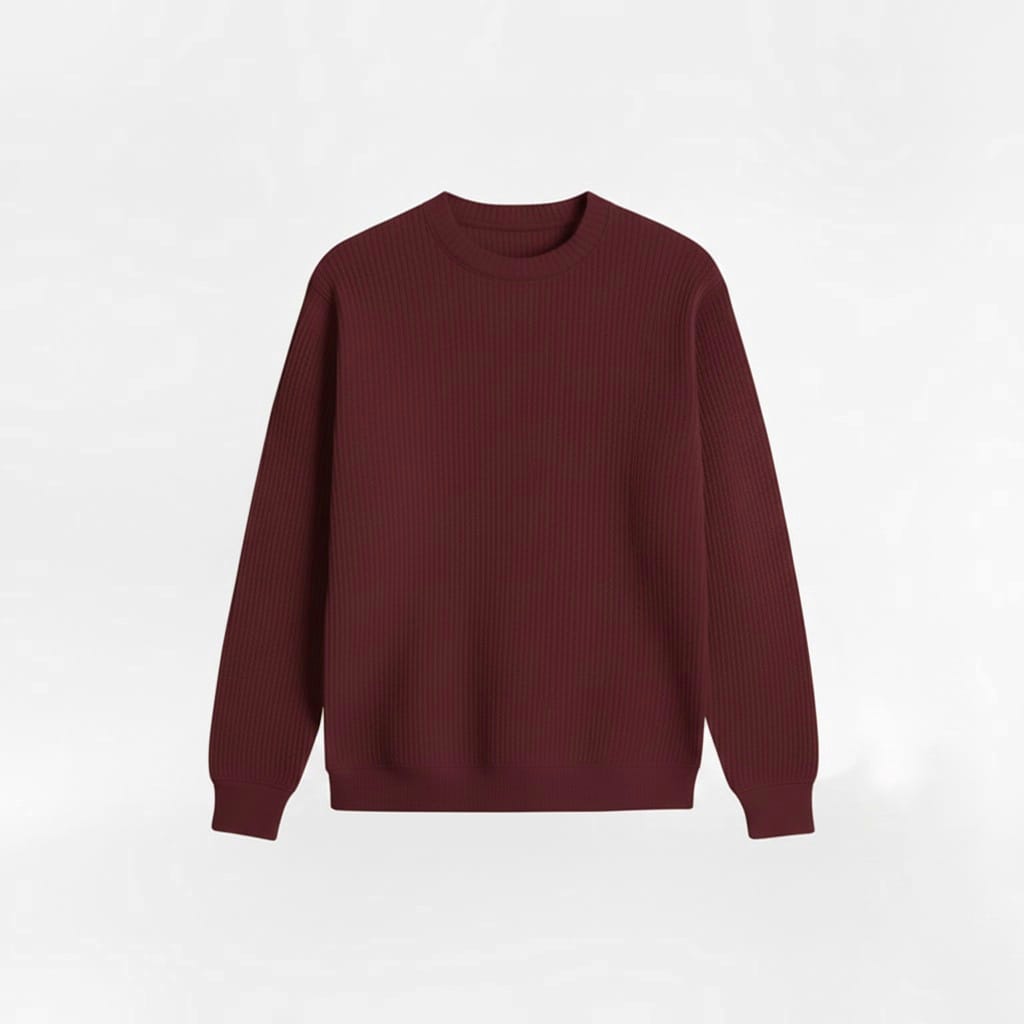 2 Pieces Waffle Knit SweatShirt ( BROWN & MAROON )