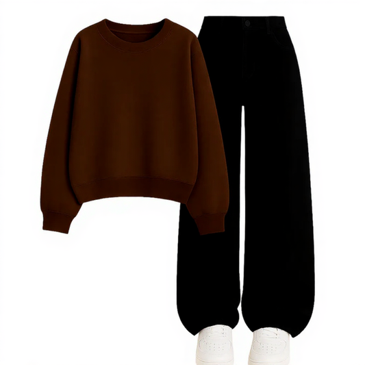 Black Wide Leg Jeans With Sweatshirt