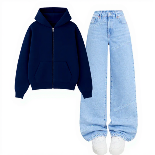 Ice Blue Wide Leg Jeans With Zipper