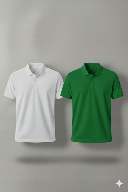 Polo Shirt Pack of Two (WHITE AND GREEN)