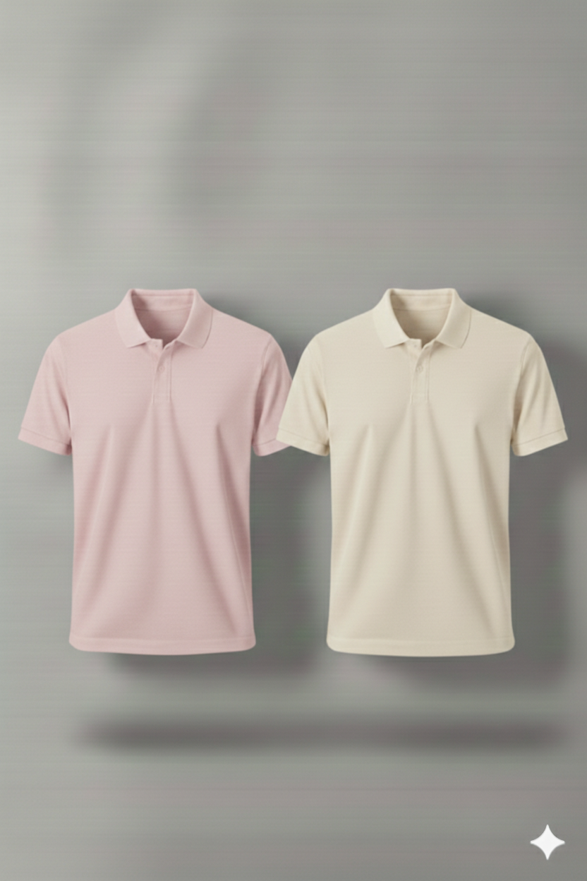 Polo Shirt Pack of Two (CREAM AND PINK)