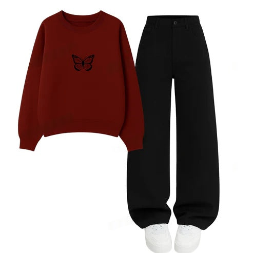 Baggy Jeans With Butterfly Sweatshirt
